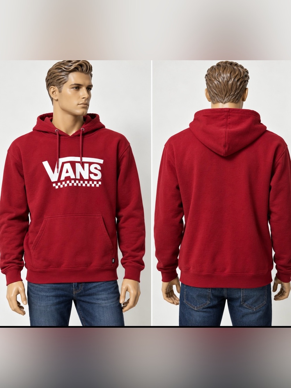 Vans Men's Deep Red Pullover Hoodie with White Logo